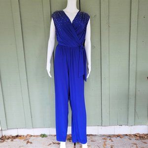 NWT MARINA Cobalt Blue Gold Beaded Jumpsuit 1X Plus
